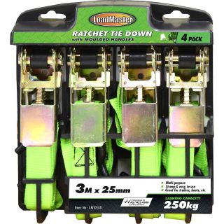 TIE DOWN RATCHET 4PK 3M 250KG