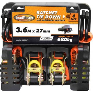 TIE DOWN 4PCE RATCHET 27MM 680KG