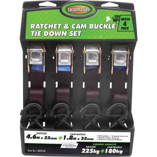 TIE DOWN SET 4PCE 2RATCHET & 2 CAM BUCKLE